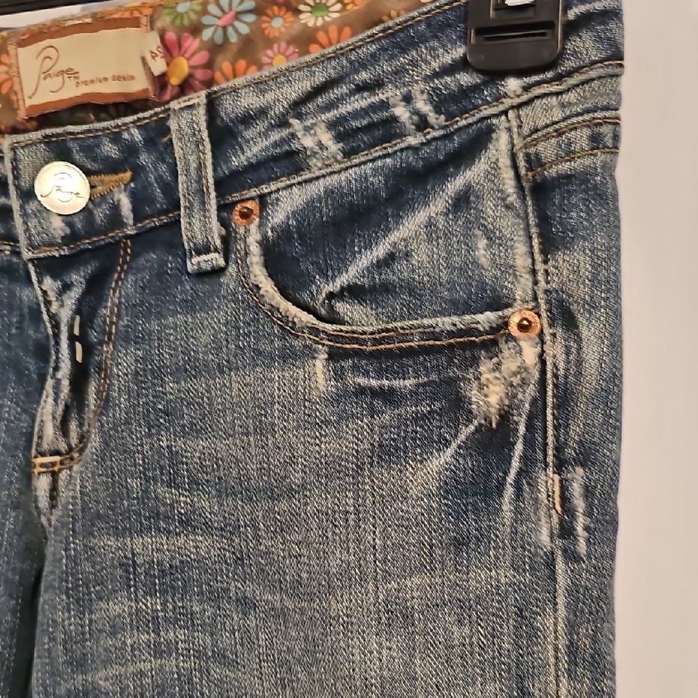 PAIGE Blue Boot Cut Denim with Faded Details - Picture 3 of 11